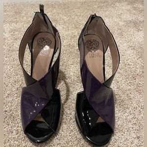 Elevate Your Style Game in Striking Patent leather Criss-Cross heels. Like new!